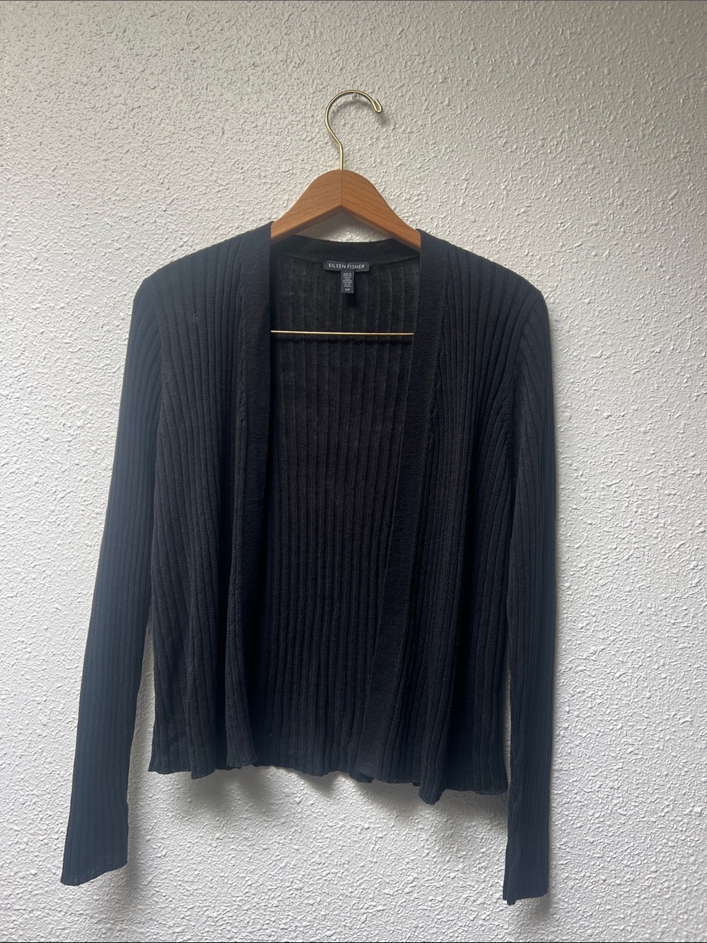 Eileen Fisher Black Ribbed Open Cardigan natural material
